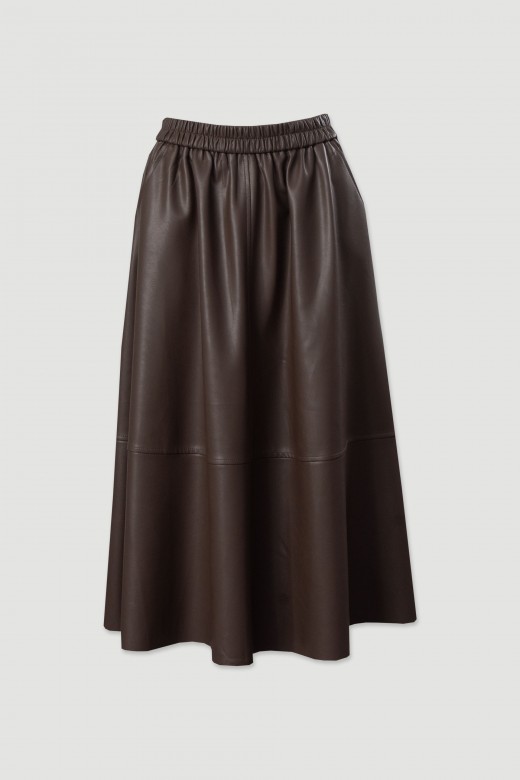 Jupe midi en simili cuir avec taille lastique