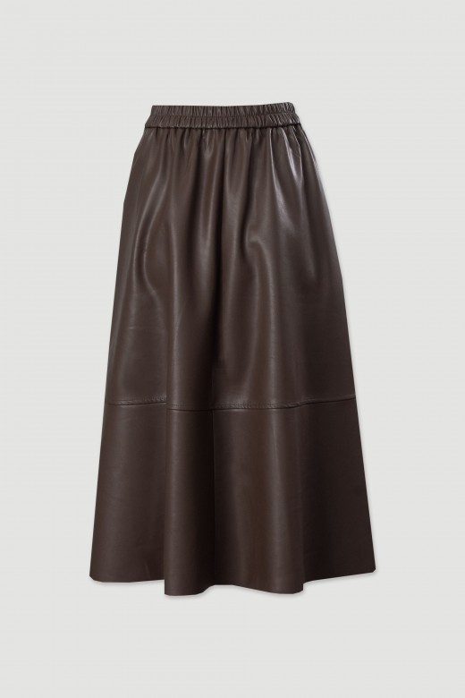 Jupe midi en simili cuir avec taille lastique