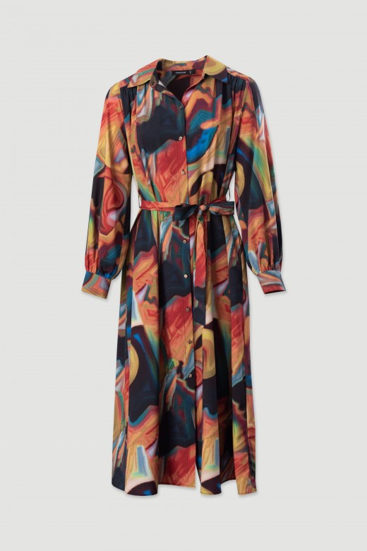 Midi dress in colorful printed fabric