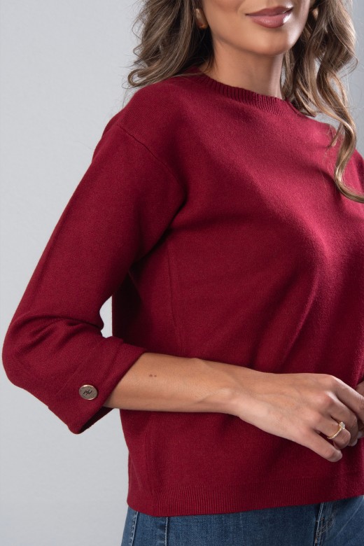 Knit sweater with 3/4 sleeves and button detail