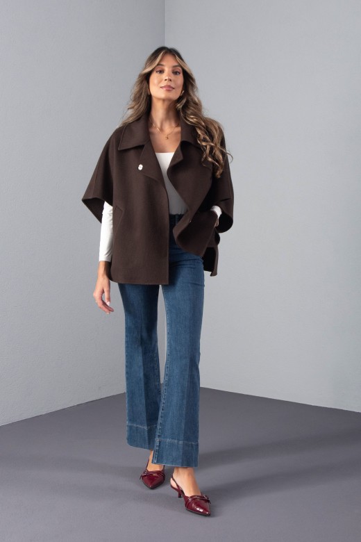 Wool cape with wide short sleeves