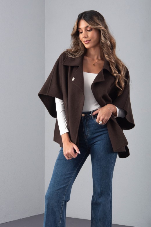 Wool cape with wide short sleeves