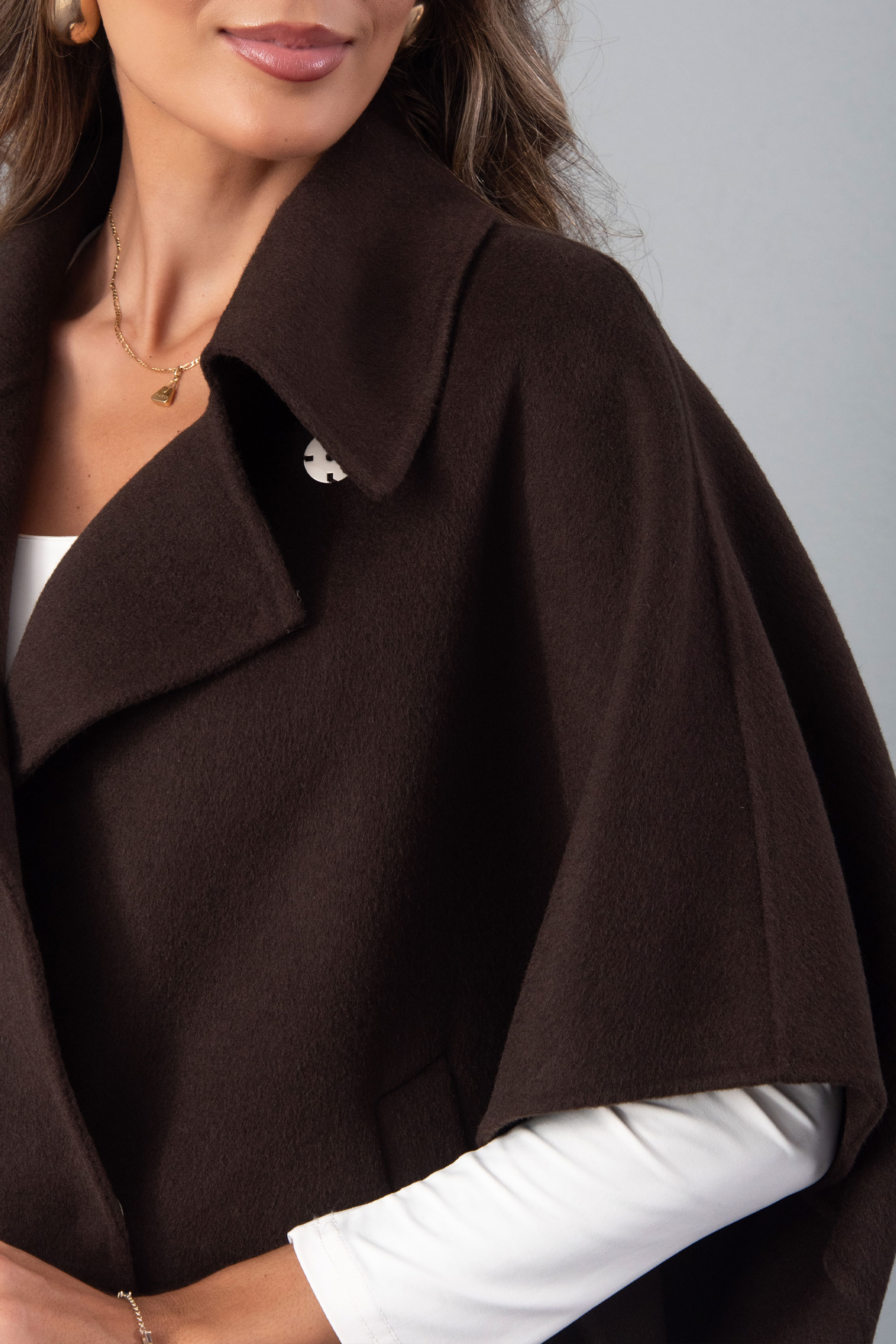 Wool cape with wide short sleeves