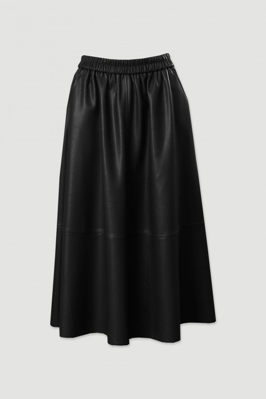 Jupe midi en simili cuir avec taille lastique