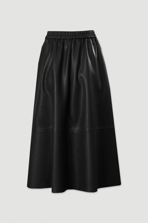 Jupe midi en simili cuir avec taille lastique
