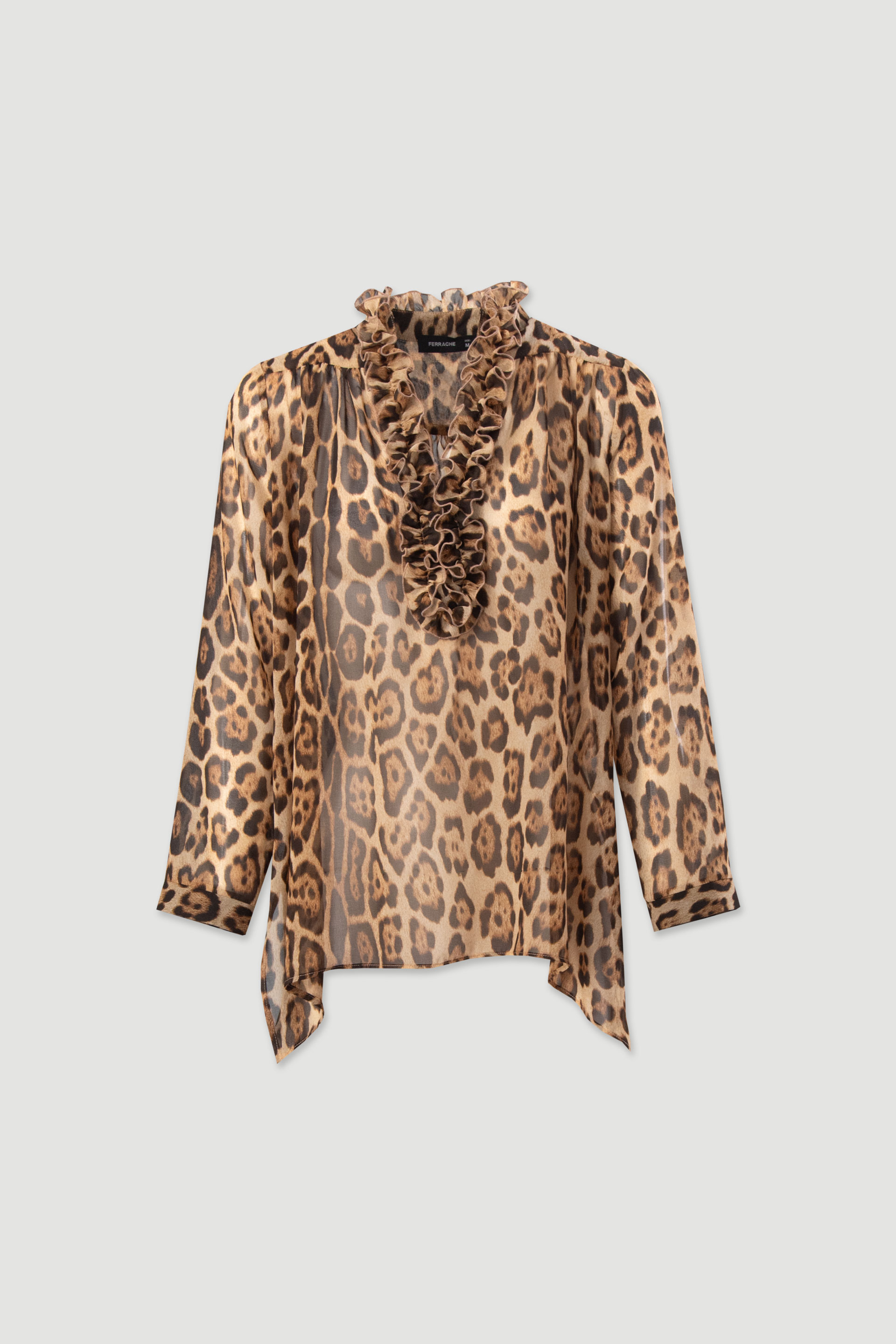 Animal print flowy tunic with ruffle detail