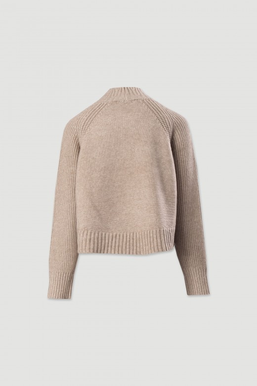 Ribbed knit sweater with high collar