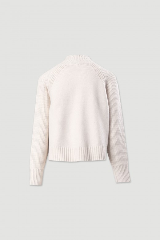 Ribbed knit sweater with high collar