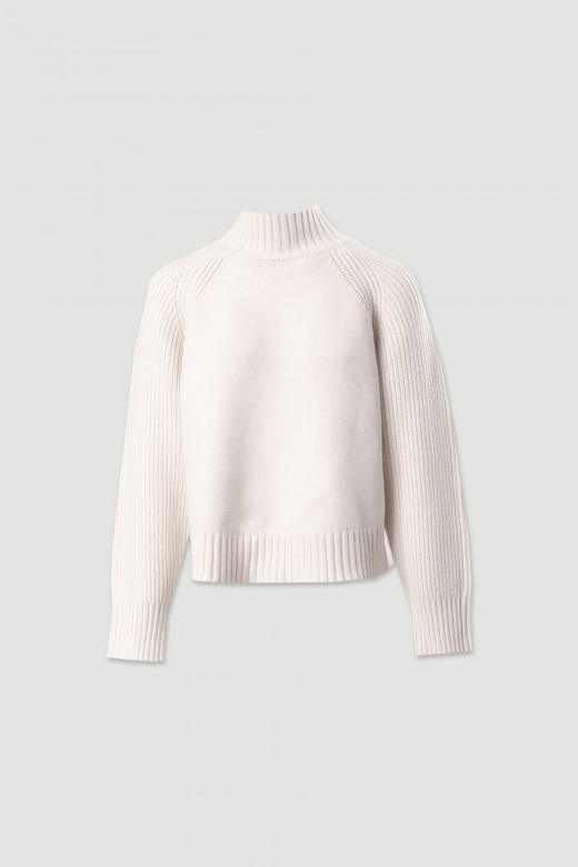 Ribbed knit sweater with high collar