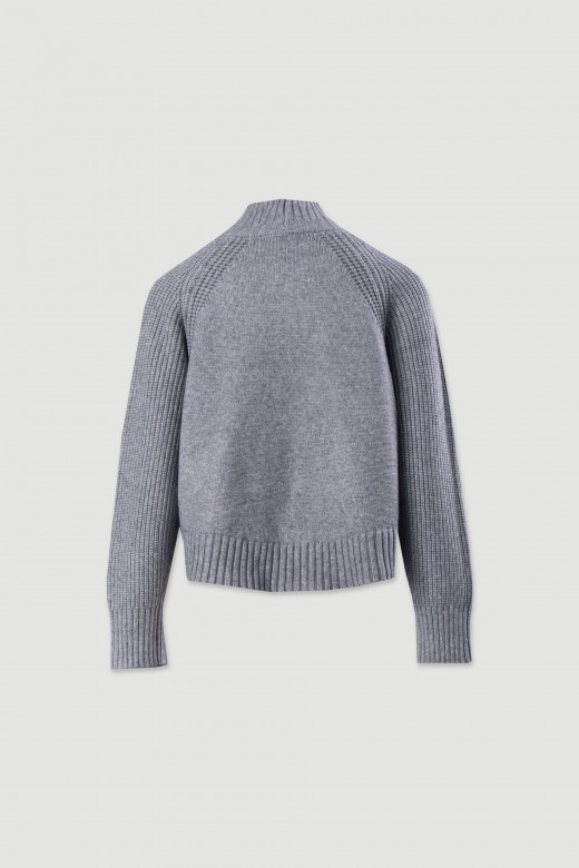 Ribbed knit sweater with high collar