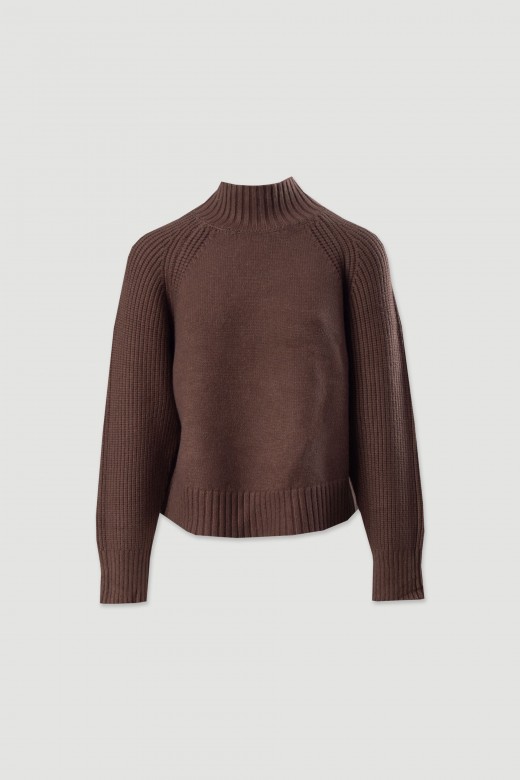 Ribbed knit sweater with high collar