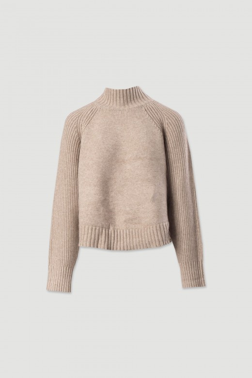 Ribbed knit sweater with high collar