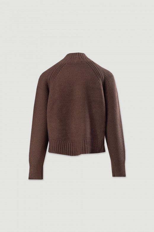 Ribbed knit sweater with high collar