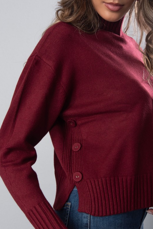 Knit sweater with high neck and side buttons Knit sweater with high neck and side buttons