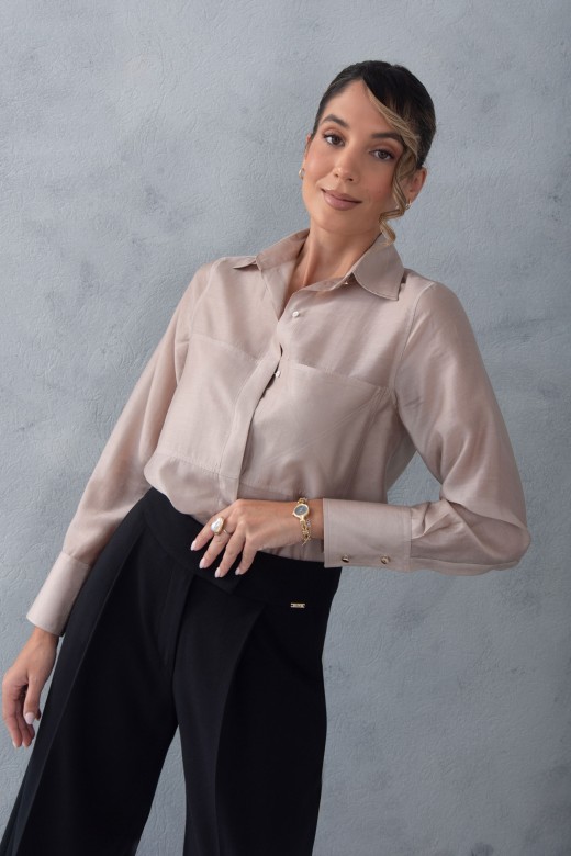 Blouse en lyocell avec dtail de tissu double sur le devant