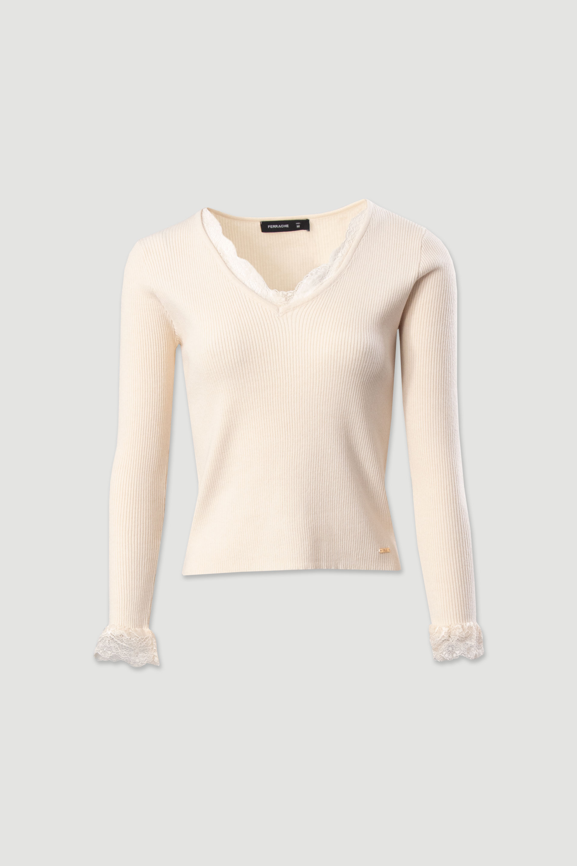 Pull en maille côtelée avec détail en dentelle