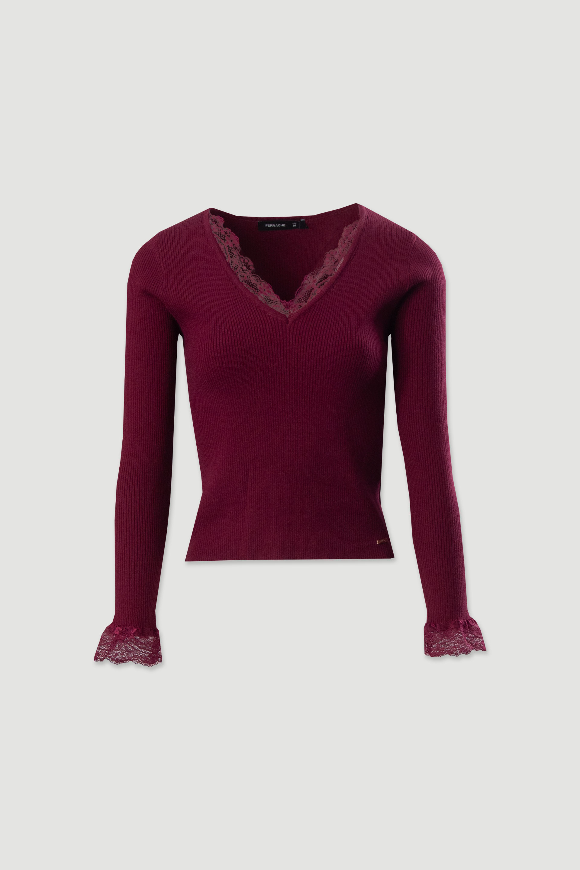 Pull en maille côtelée avec détail en dentelle