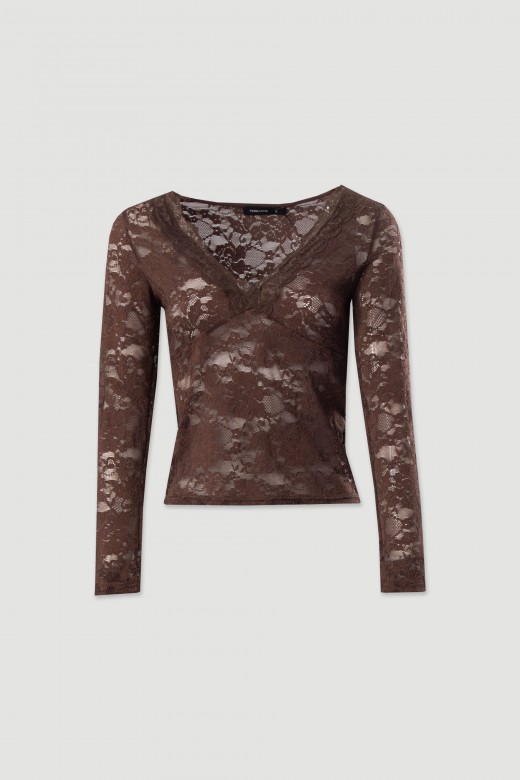 Lace blouse with v-neckline