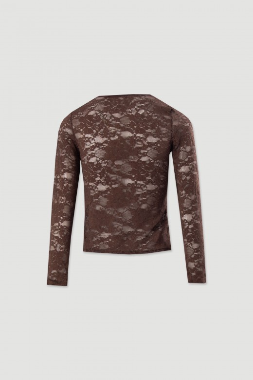 Lace blouse with v-neckline