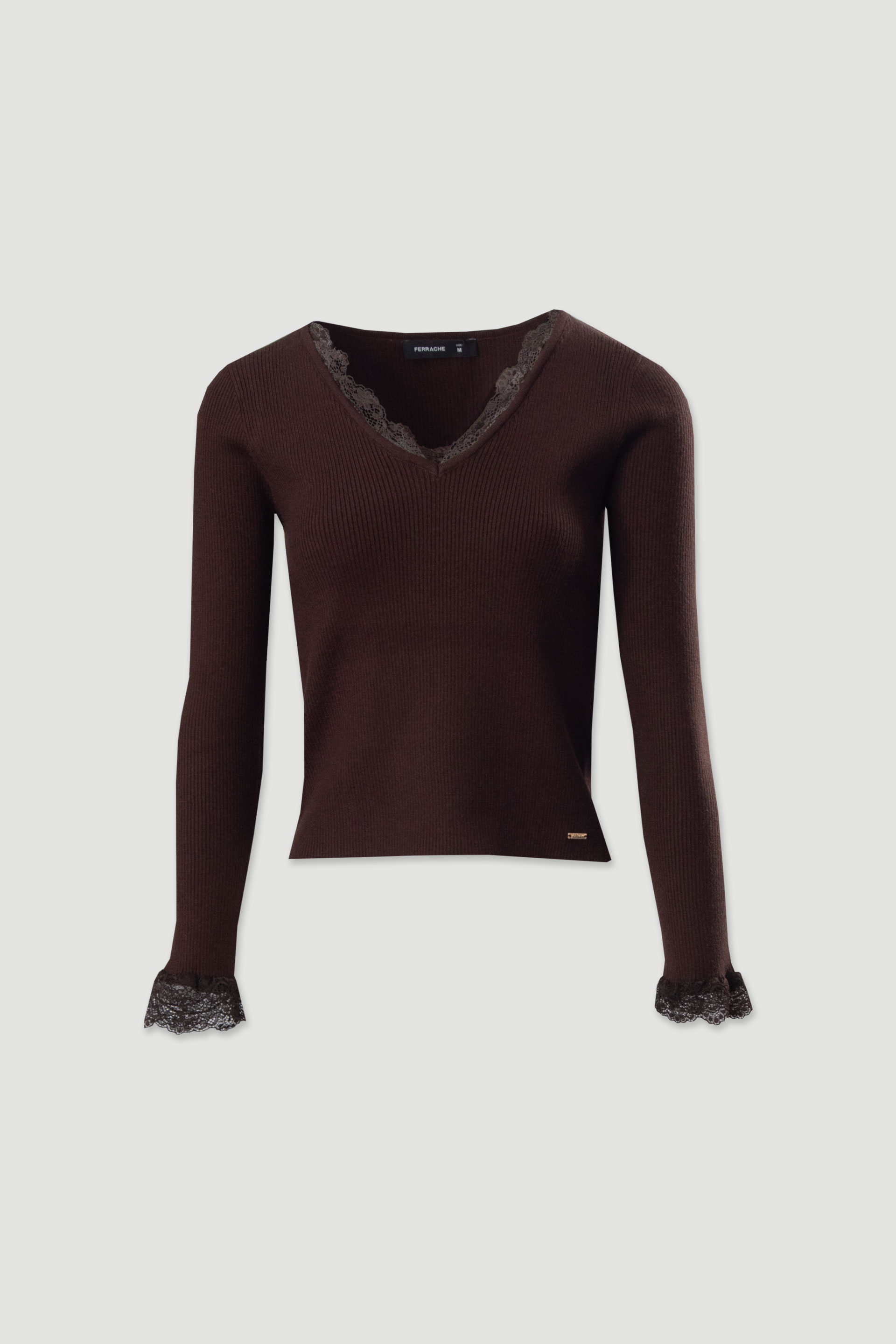 Pull en maille côtelée avec détail en dentelle