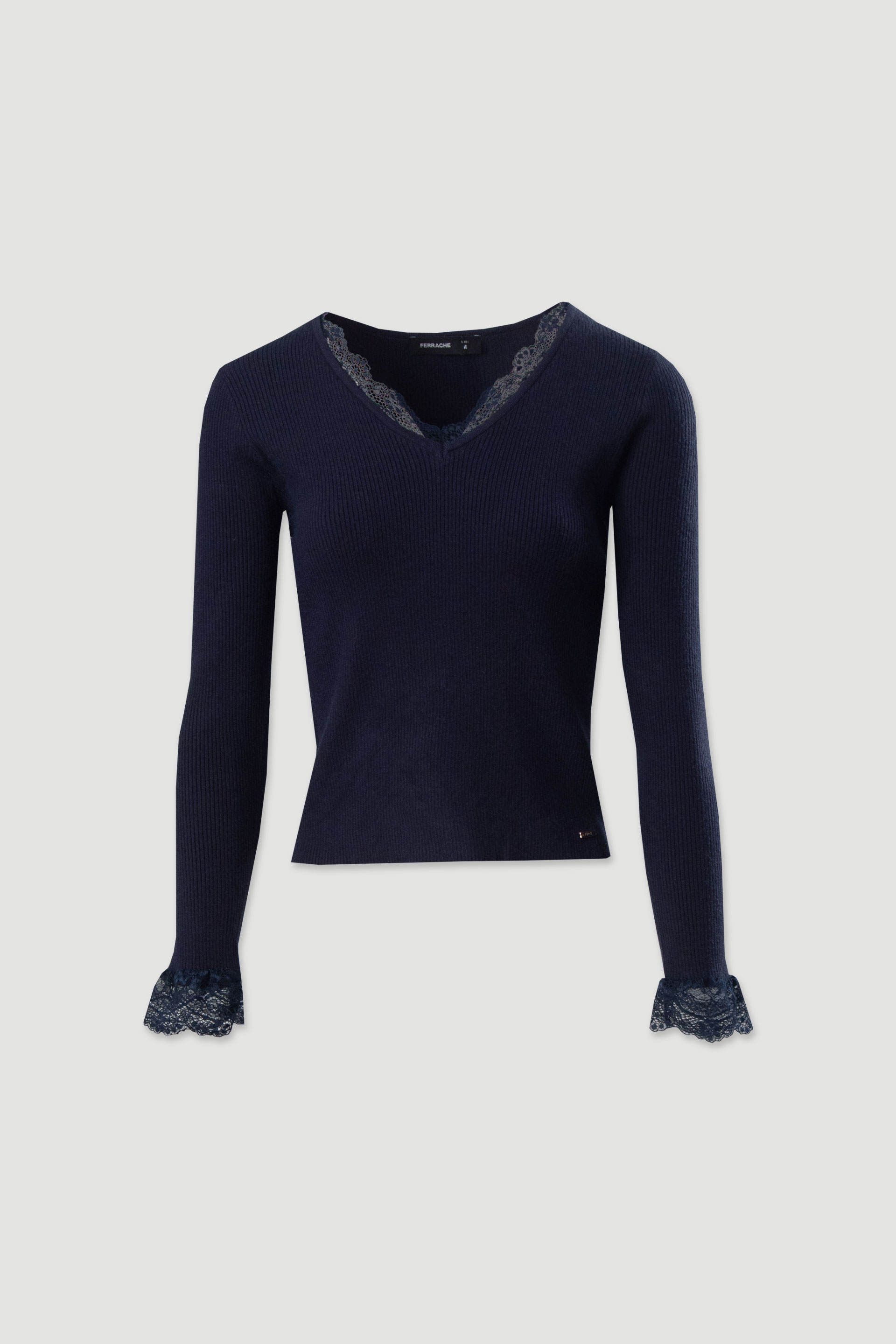 Camisola canelada com detalhe em renda