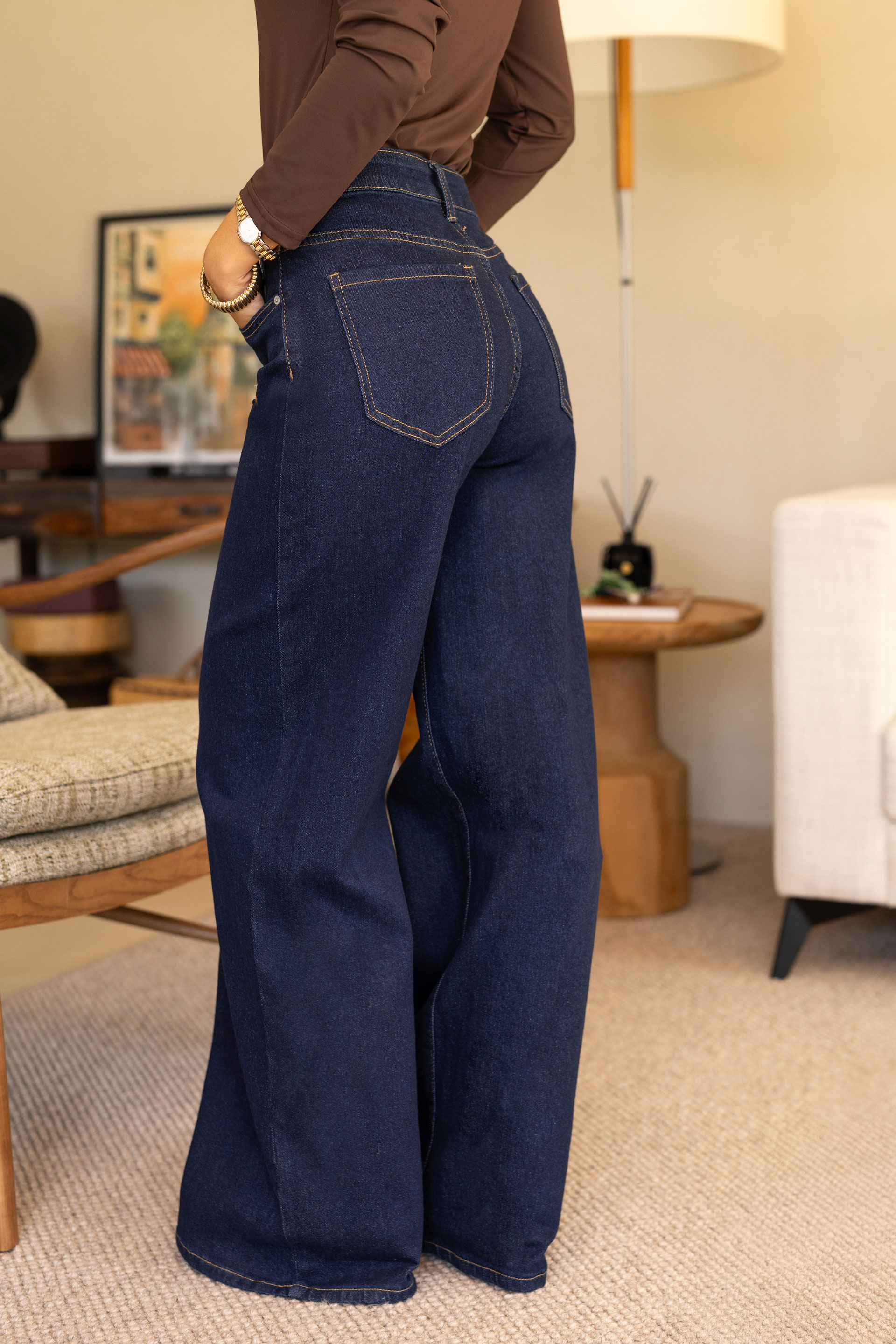 Jeans wide leg em algodão