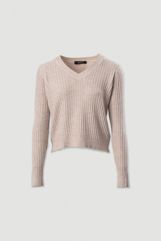 Ribbed v-neck knit sweater