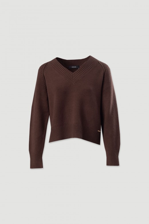 Camisola de malha curta com decote em v
