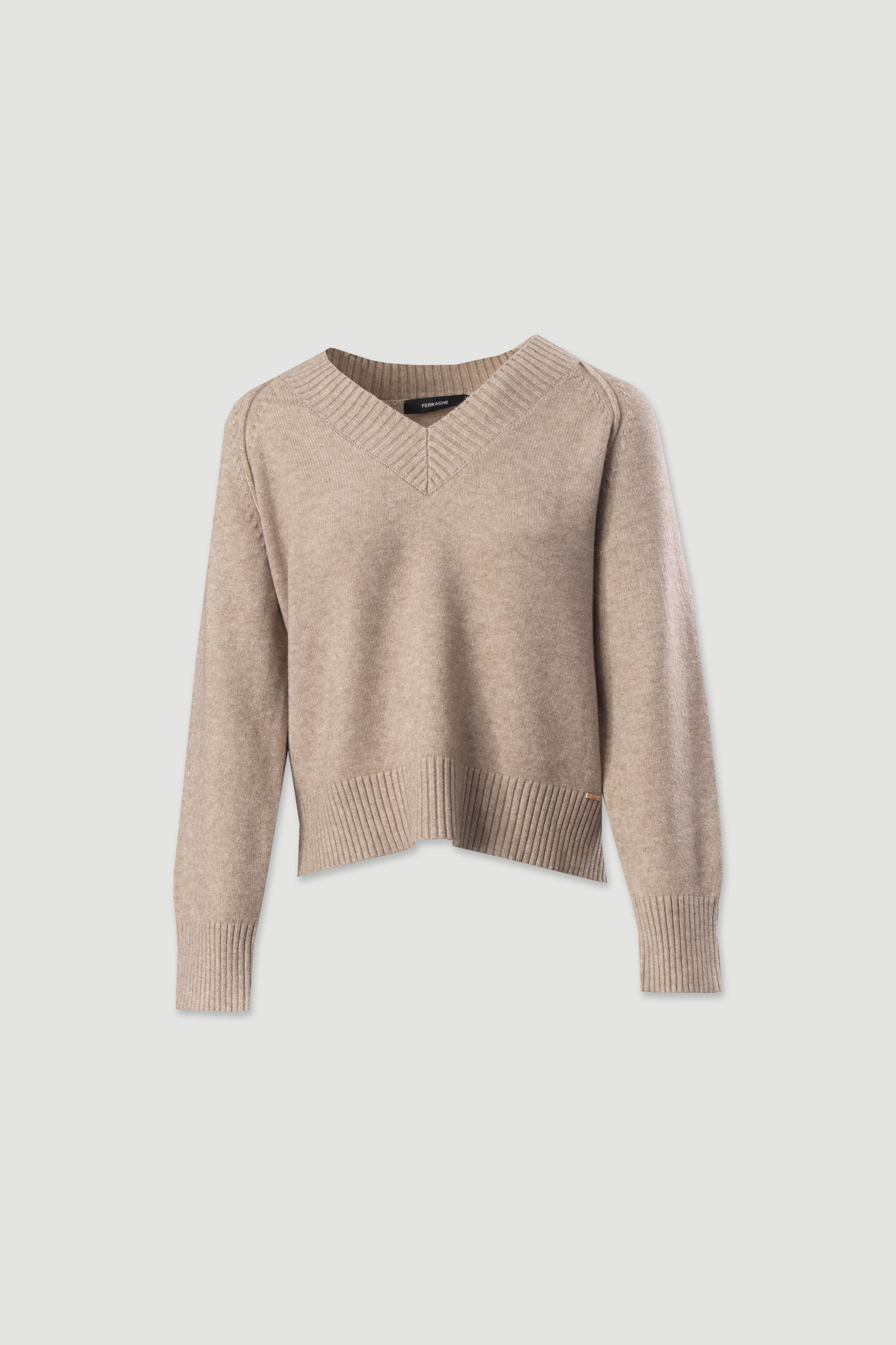 Camisola de malha curta com decote em v