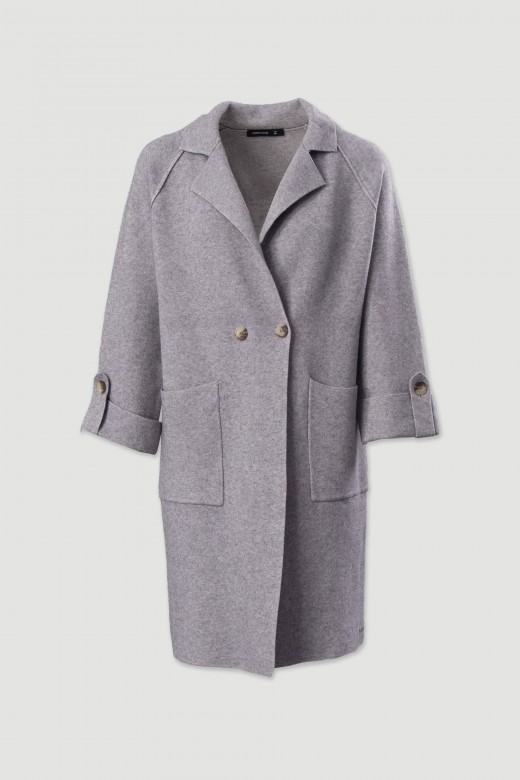 Long knit coat with front pockets
