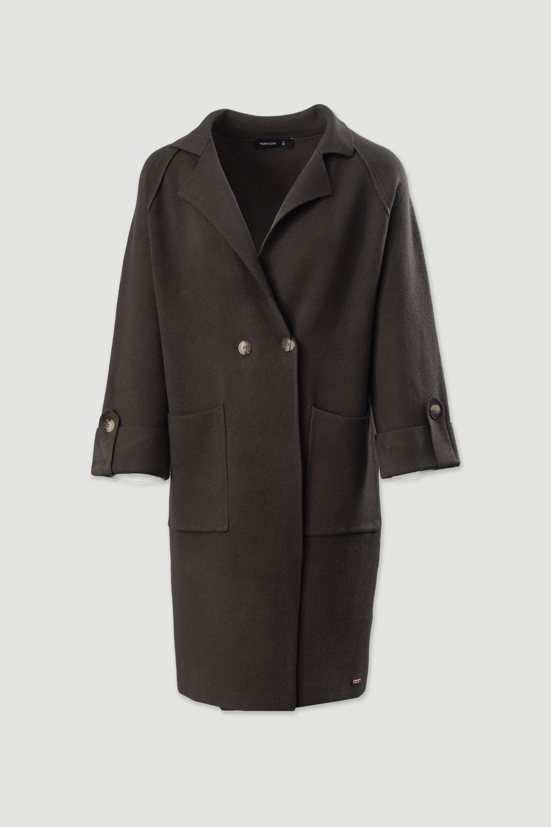 Abrigo largo de punto con bolsillos delanteros