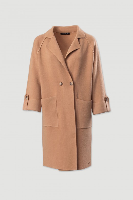 Long knit coat with front pockets