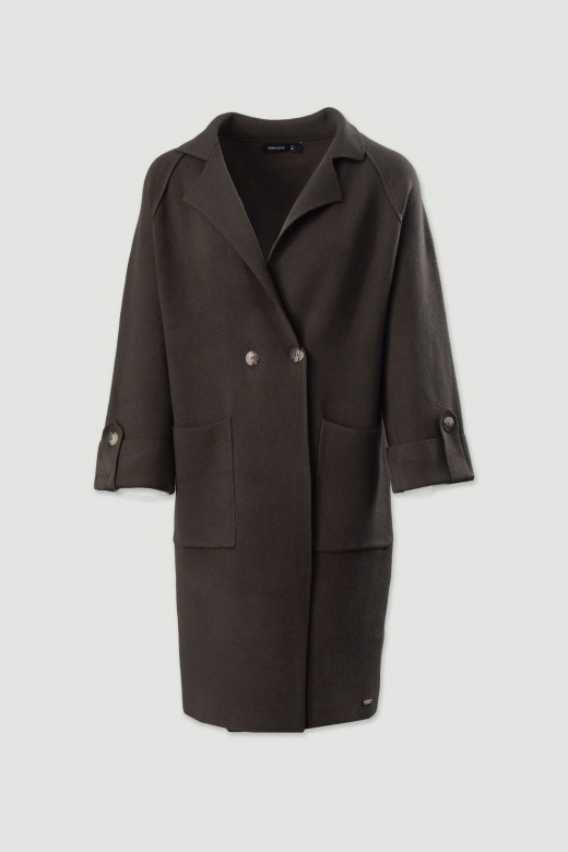 Long knit coat with front pockets Long knit coat with front pockets