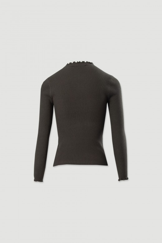 Ribbed sweater with mock neck and wavy trim Ribbed sweater with mock neck and wavy trim