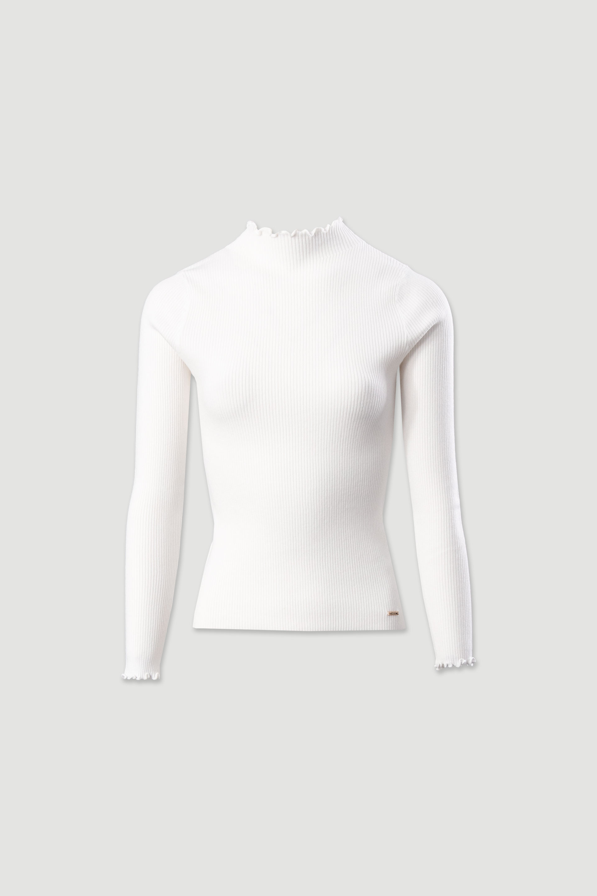 Camisola canelada com gola em acabamento ondulado