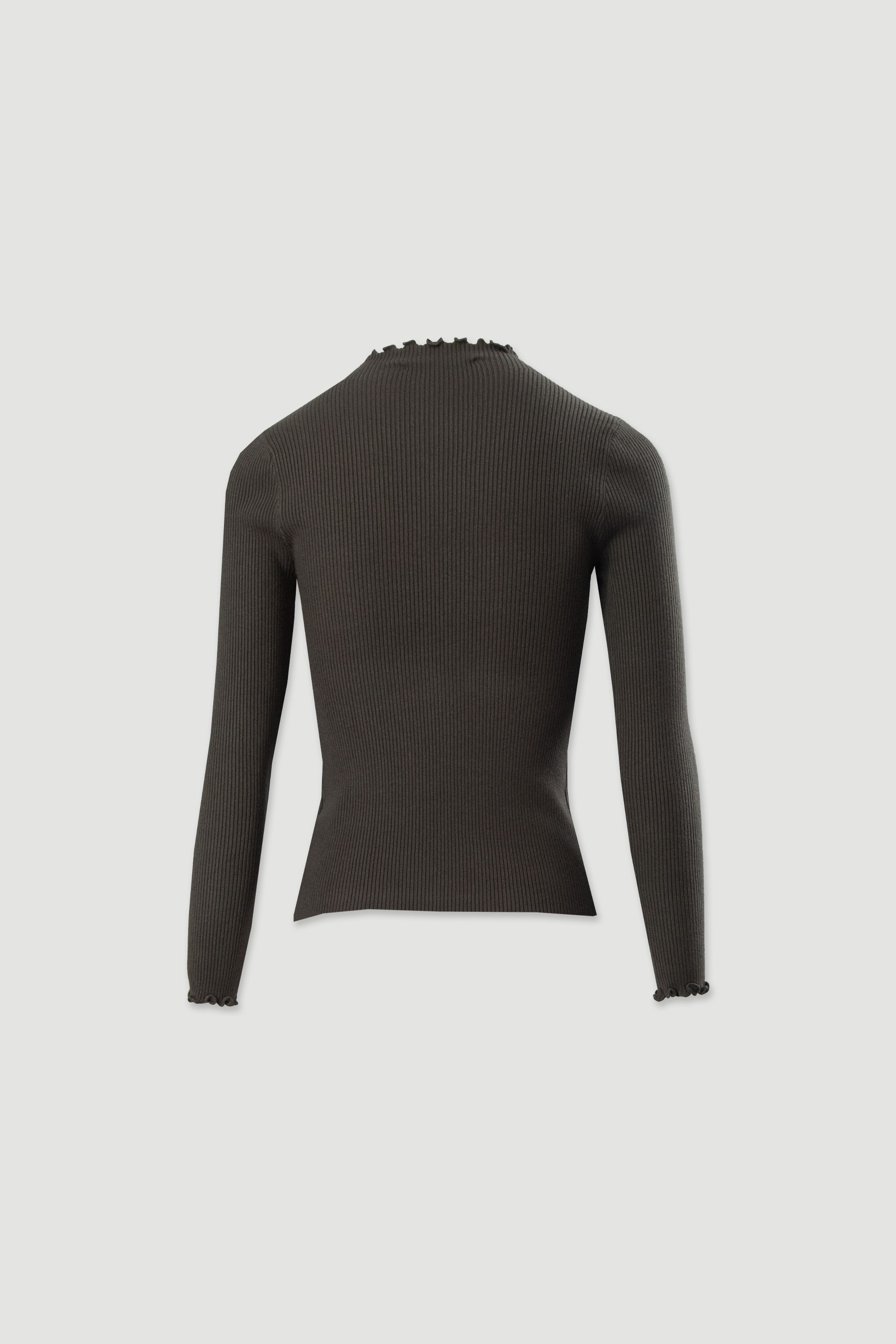 Ribbed sweater with mock neck and wavy trim