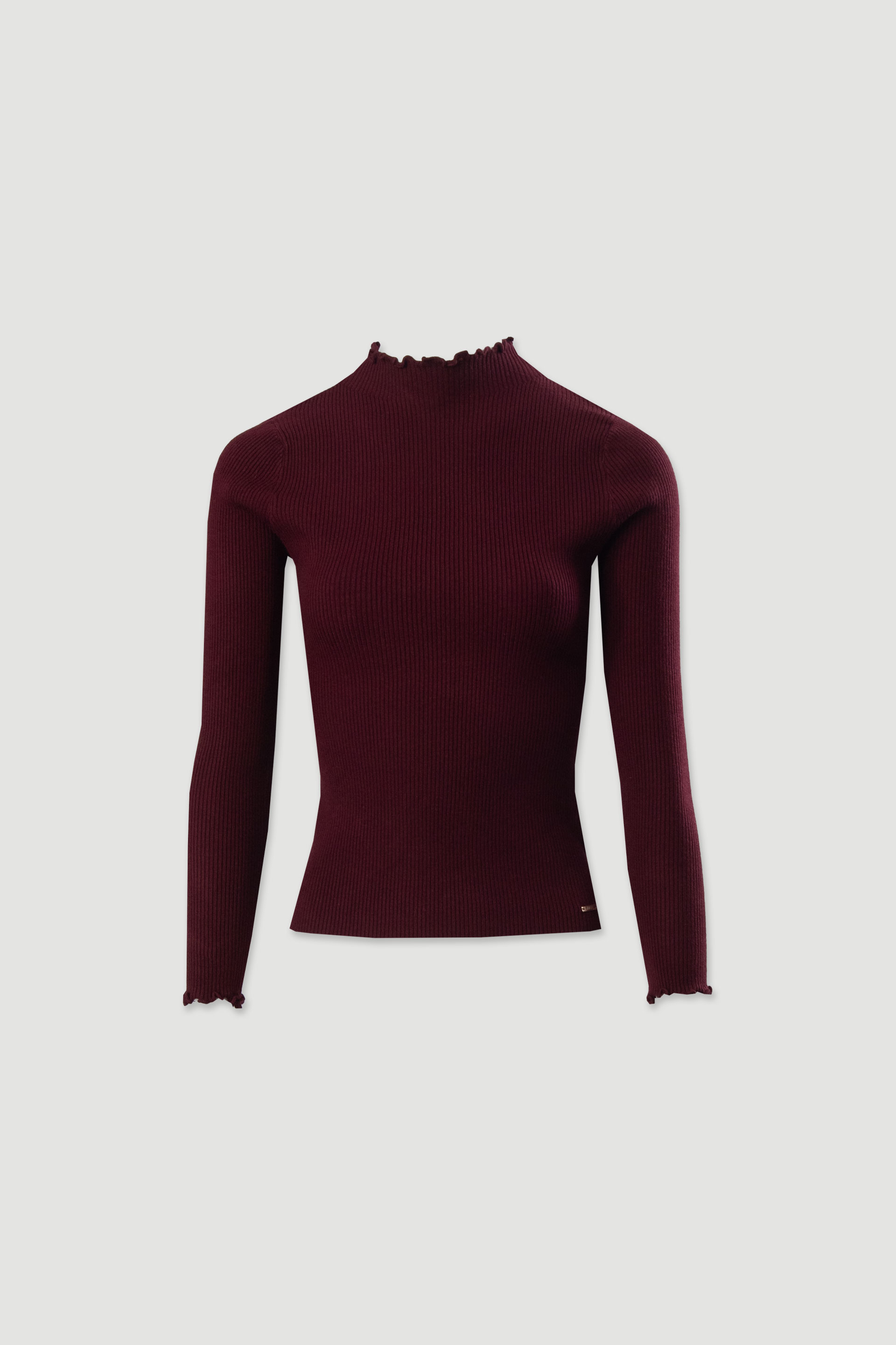 Camisola canelada com gola em acabamento ondulado