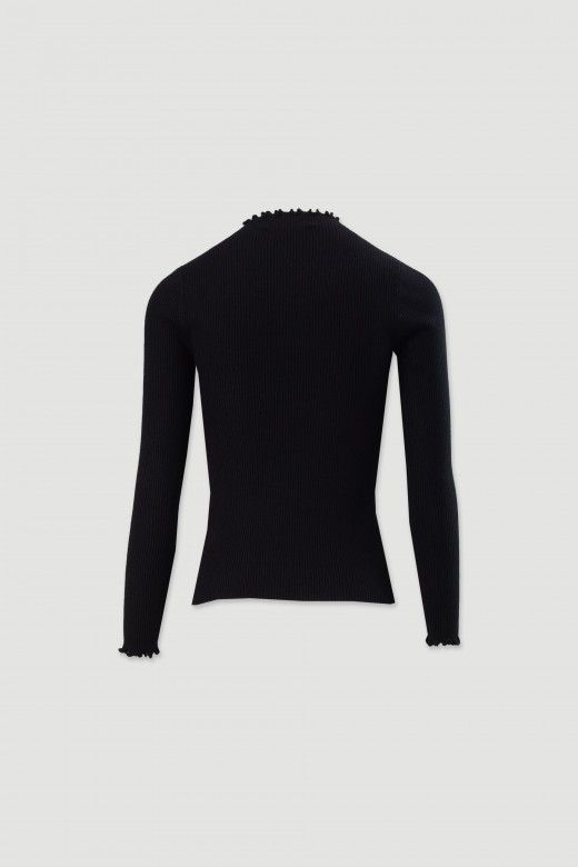 Ribbed sweater with mock neck and wavy trim Ribbed sweater with mock neck and wavy trim