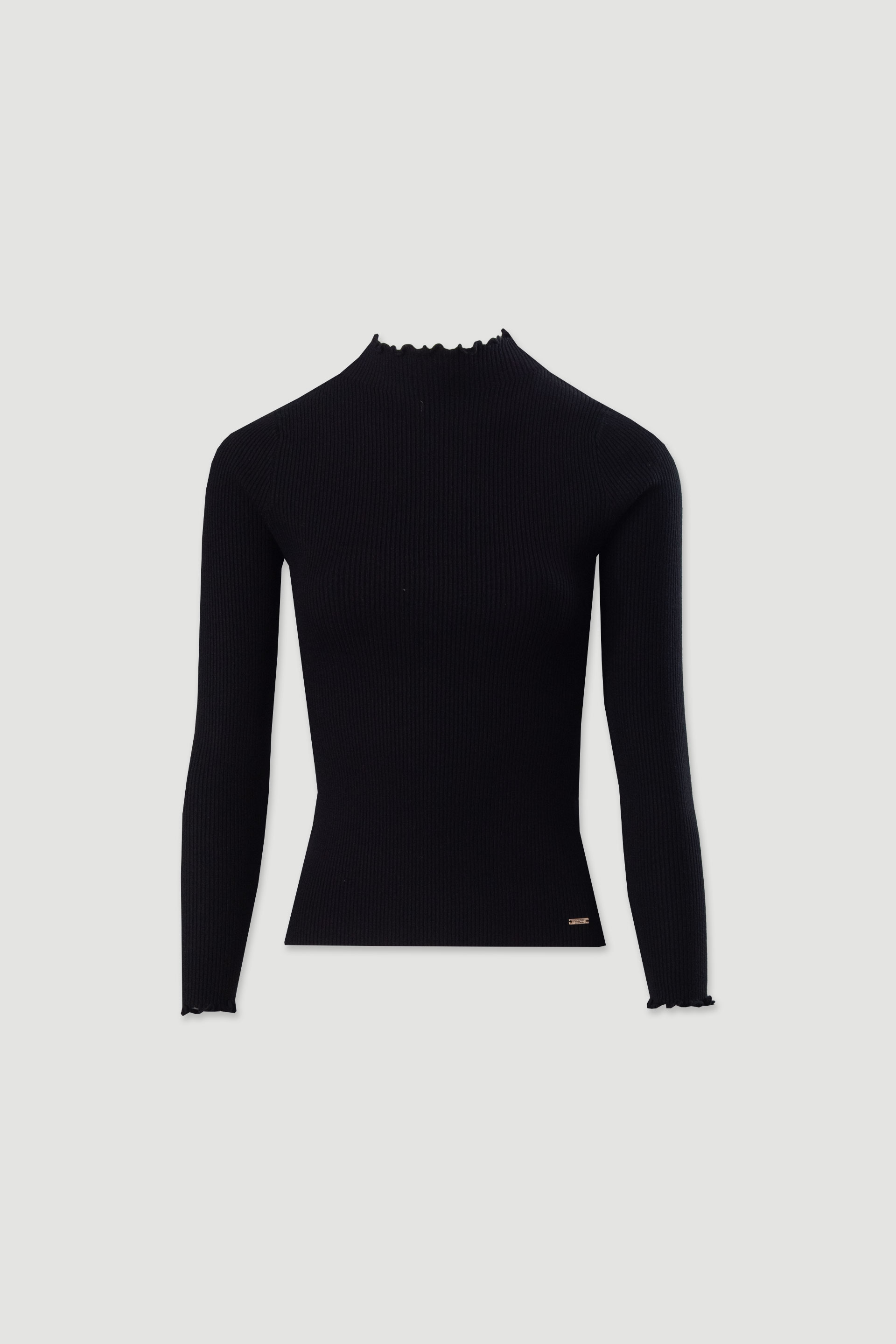 Camisola canelada com gola em acabamento ondulado