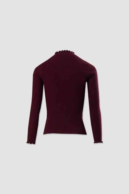 Ribbed sweater with mock neck and wavy trim Ribbed sweater with mock neck and wavy trim