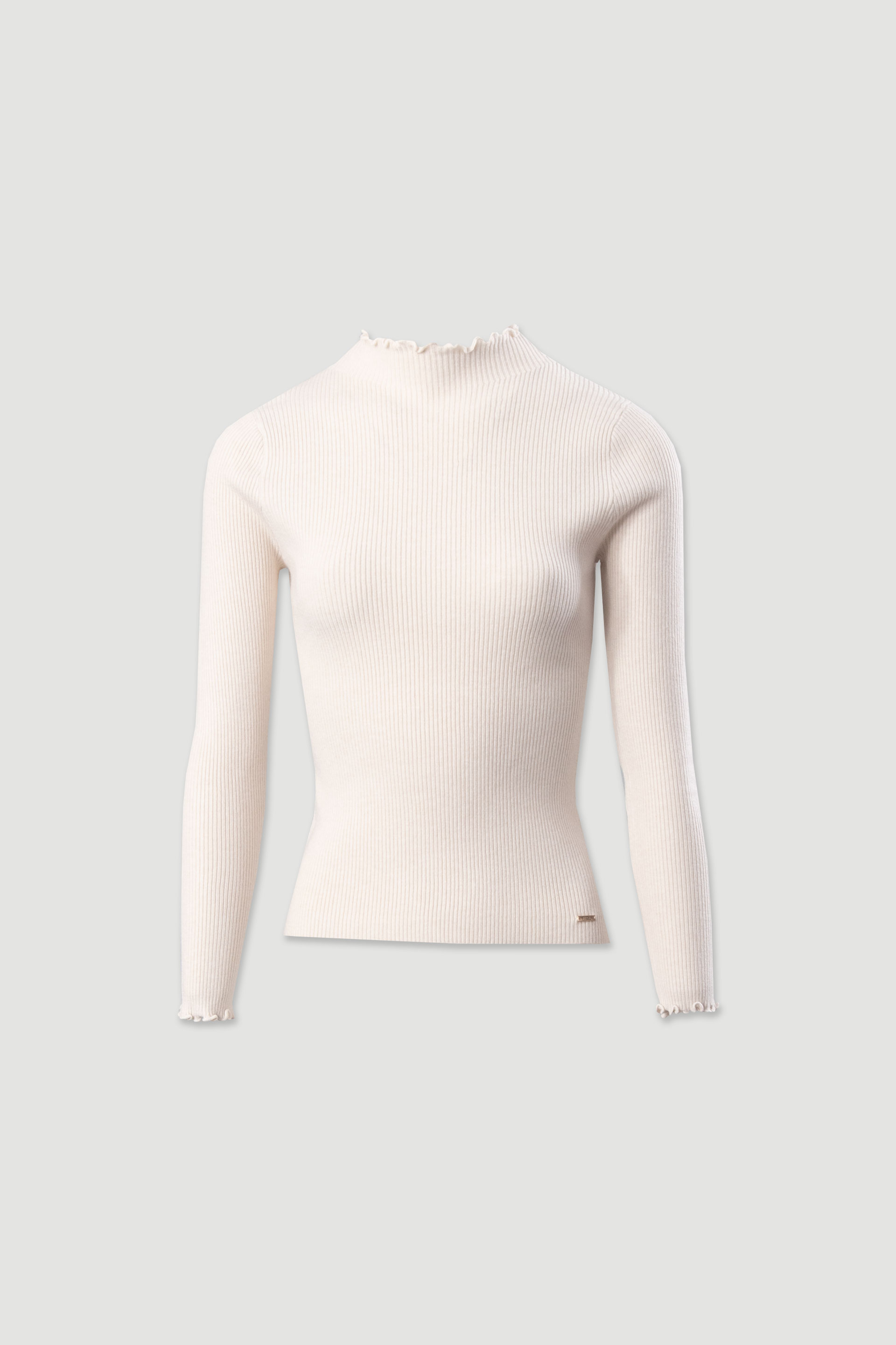 Camisola canelada com gola em acabamento ondulado