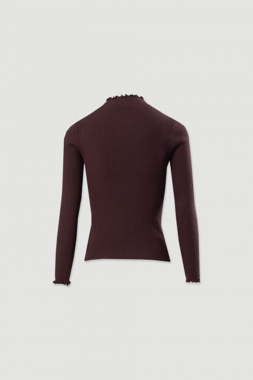 Ribbed sweater with mock neck and wavy trim Ribbed sweater with mock neck and wavy trim