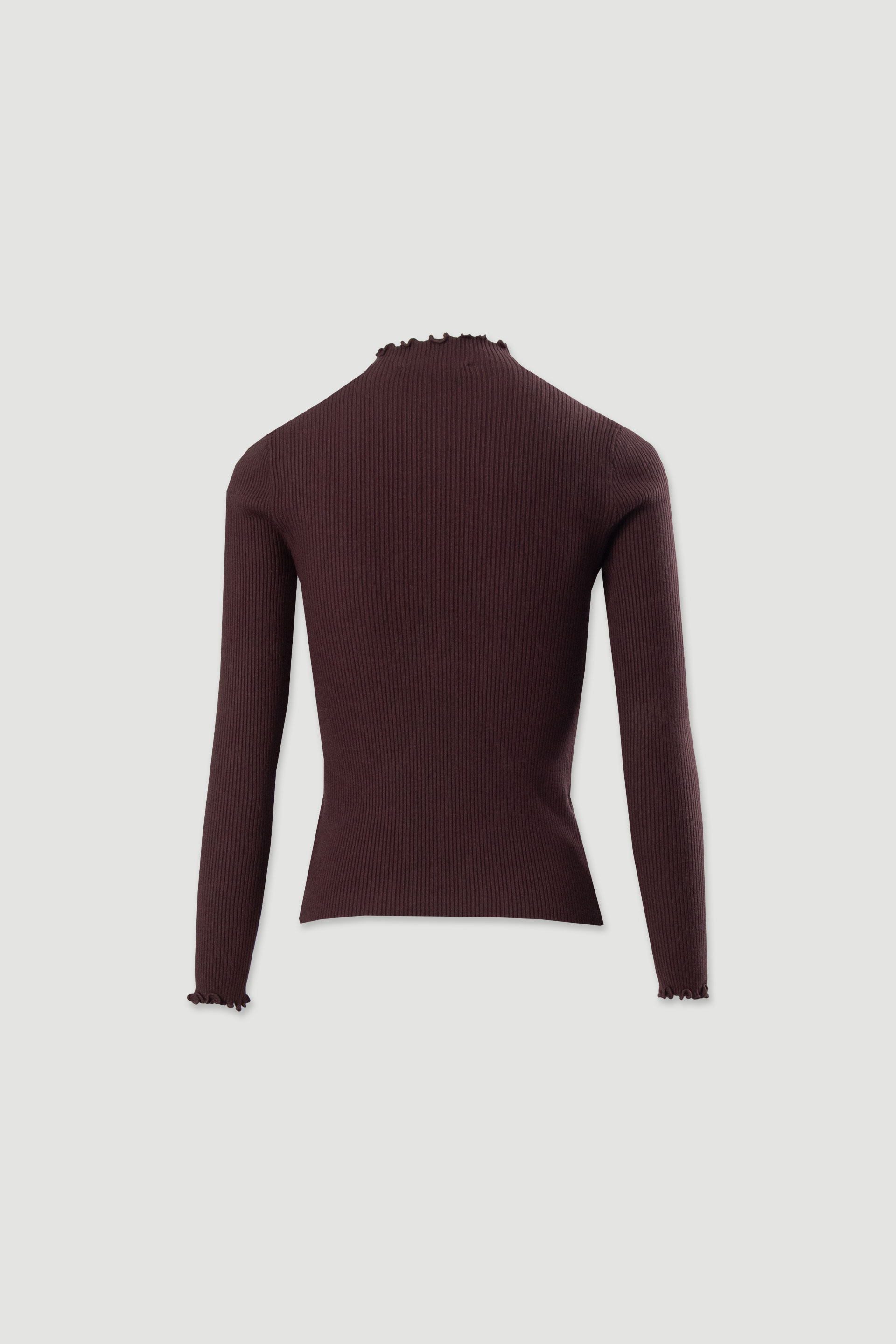 Ribbed sweater with mock neck and wavy trim