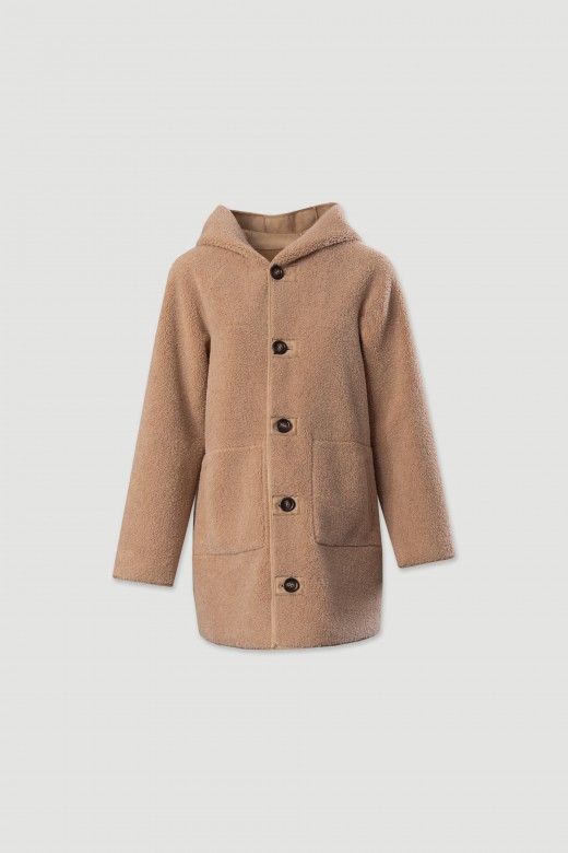 Manteau rversible  capuche en sudine et effet mouton