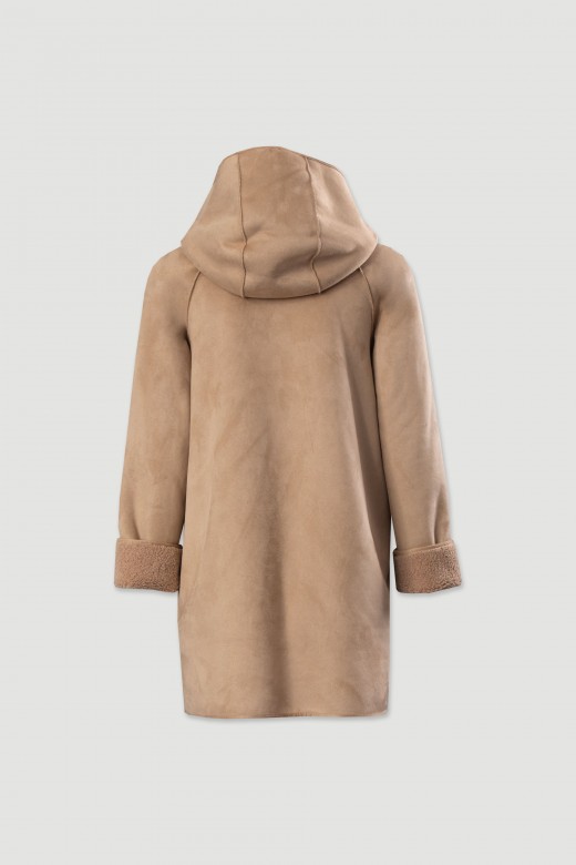 Manteau rversible  capuche en sudine et effet mouton