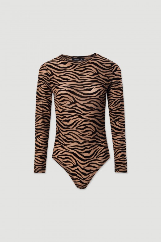 Animal-textured long-sleeve bodysuit