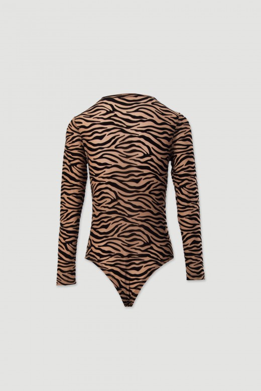 Animal-textured long-sleeve bodysuit