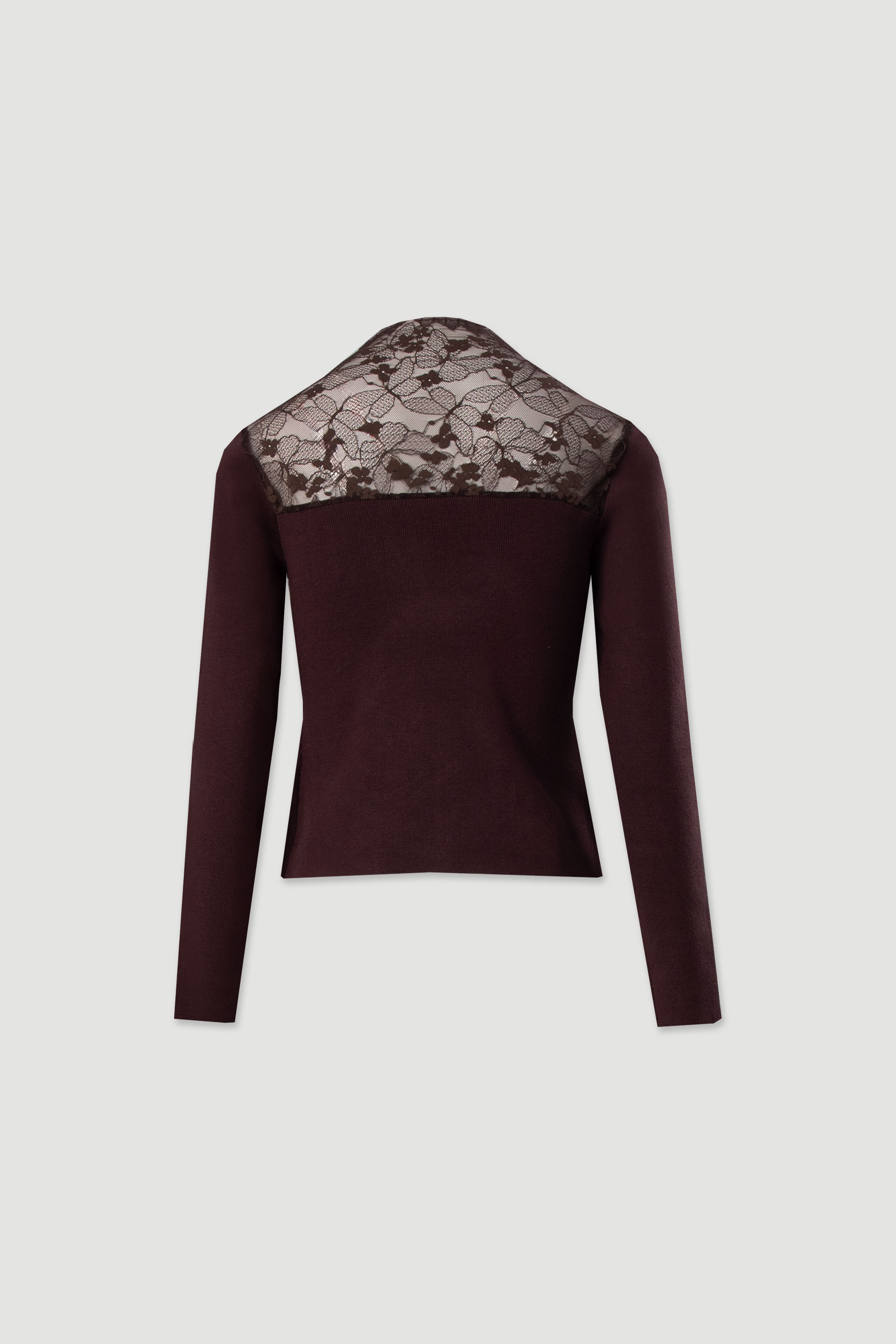 Knit sweater with lace neckline