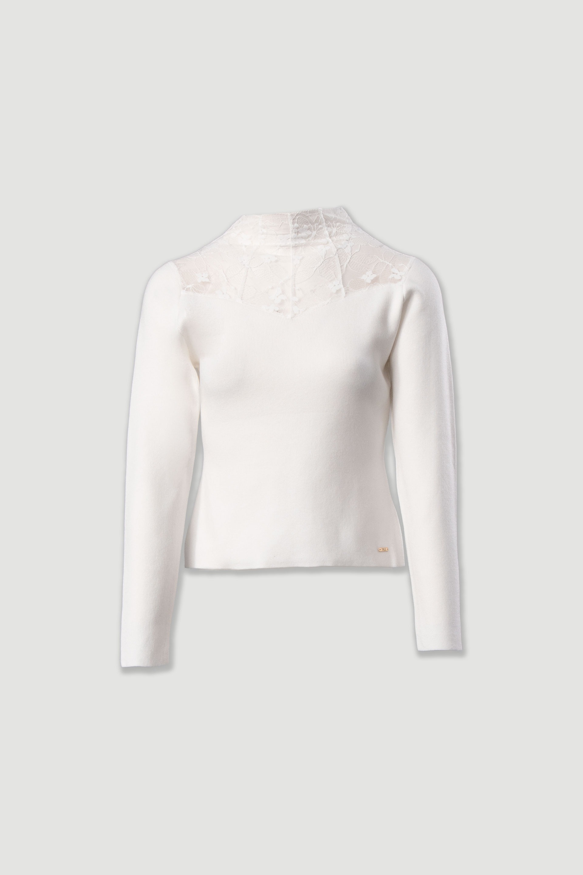 Knit sweater with lace neckline