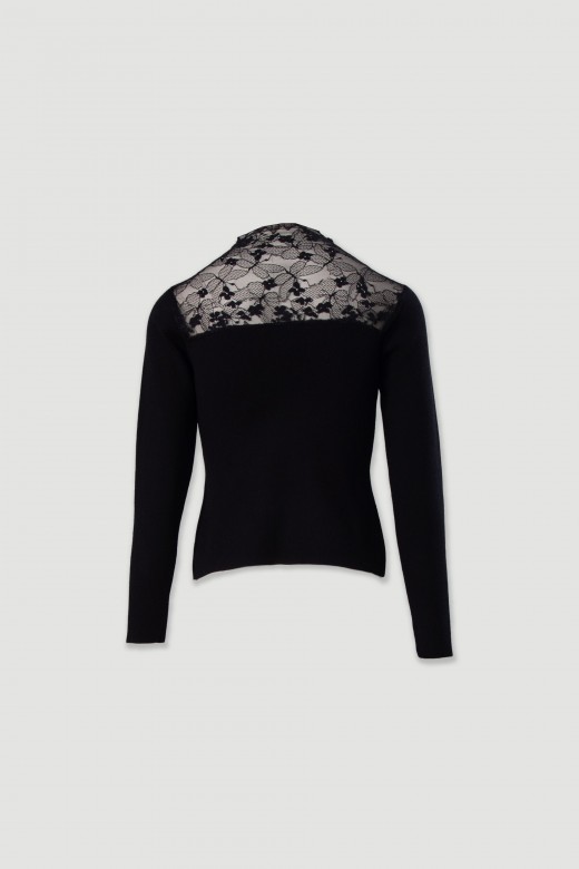 Knit sweater with lace neckline Knit sweater with lace neckline